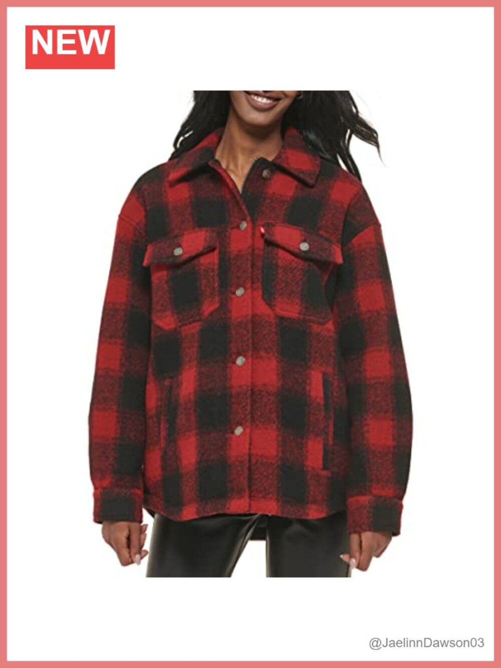 Plaid Quilted Shirt Jacket Wool Blend Zipper Snap Casual